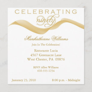 Elegant Ribbon 90th Birthday Party Invitations
