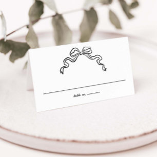 Elegant Ribbon Bow Hand Drawn Doodles Wedding Place Card