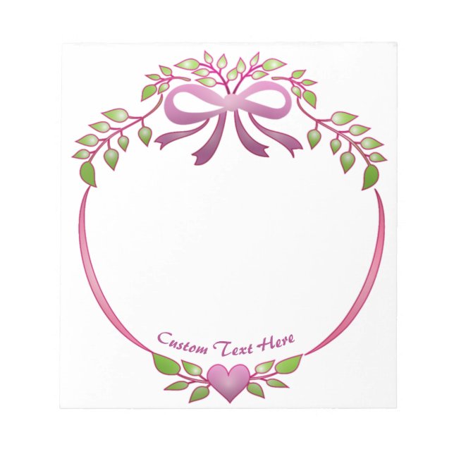 Elegant Ribbon Bow Purple Heart Green Foliage Leaf Notepad (Front)