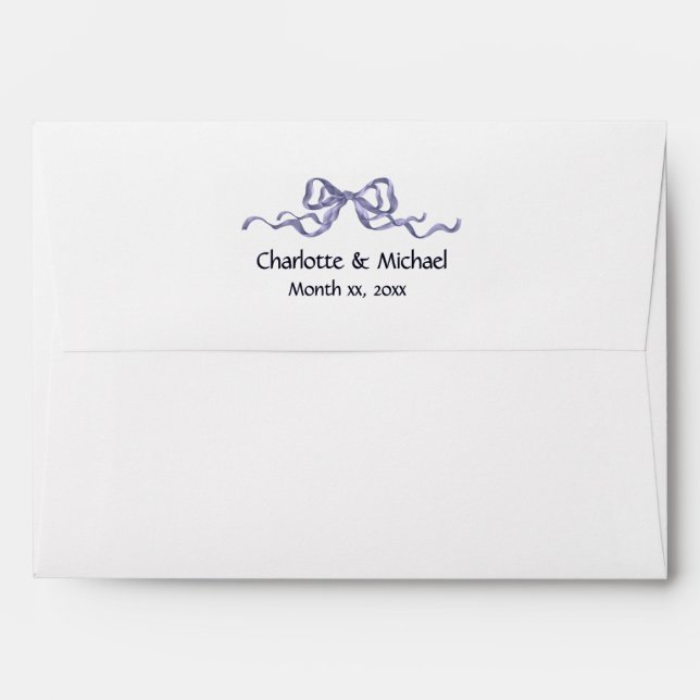 Elegant Ribbon & Bow Romantic White & Navy Wedding Envelope (Back (Top Flap))