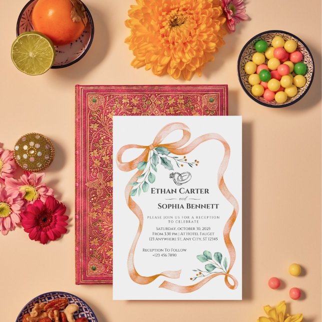 Elegant Ribbon & Greenery Wedding Invitation (Creator Uploaded)