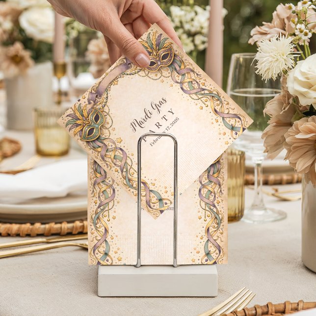 Elegant Ribbon Mask Mardi Gras Masquerade Napkin (Creator Uploaded)