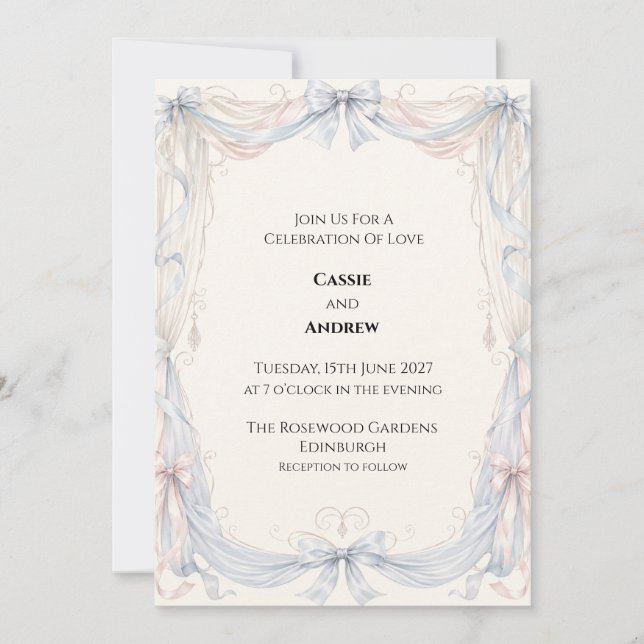 Elegant Ribbon Scroll Wedding Invitation (Front)