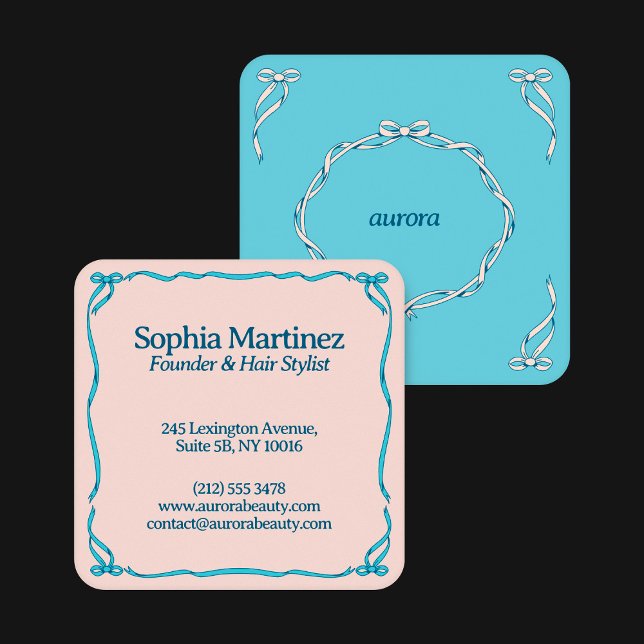 Elegant Ribbon Swirl Decorative Frame Square Busin Square Business Card (Creator Uploaded)