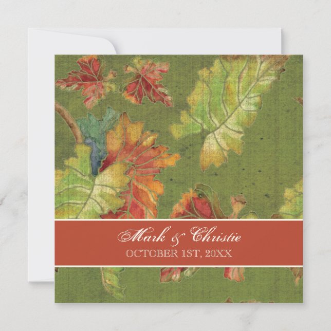 Elegant Rich Colour Autumn Grape Leaf Leaves Batik Invitation (Front)