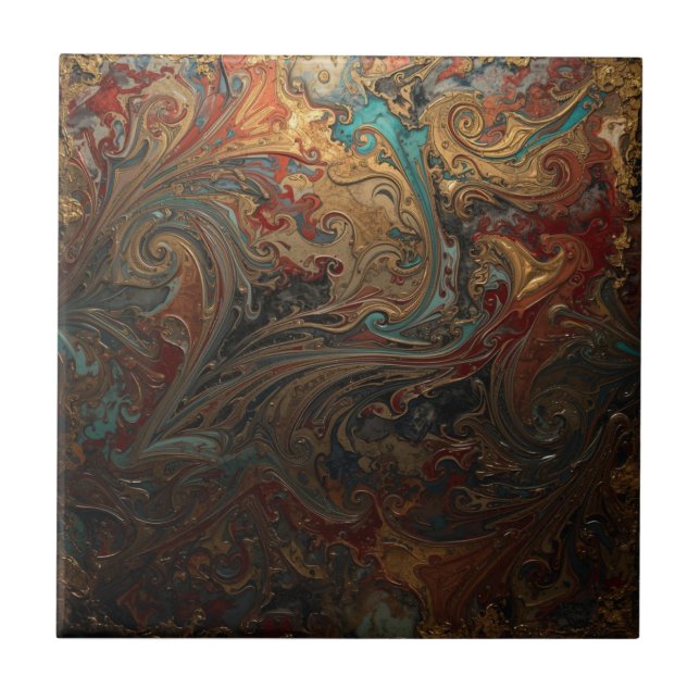 Elegant Rich Copper Patina Metallic gold  Tile (Front)