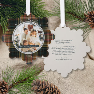 Elegant Rich Plaid Heirloom Style Happy Holidays Ornament Card