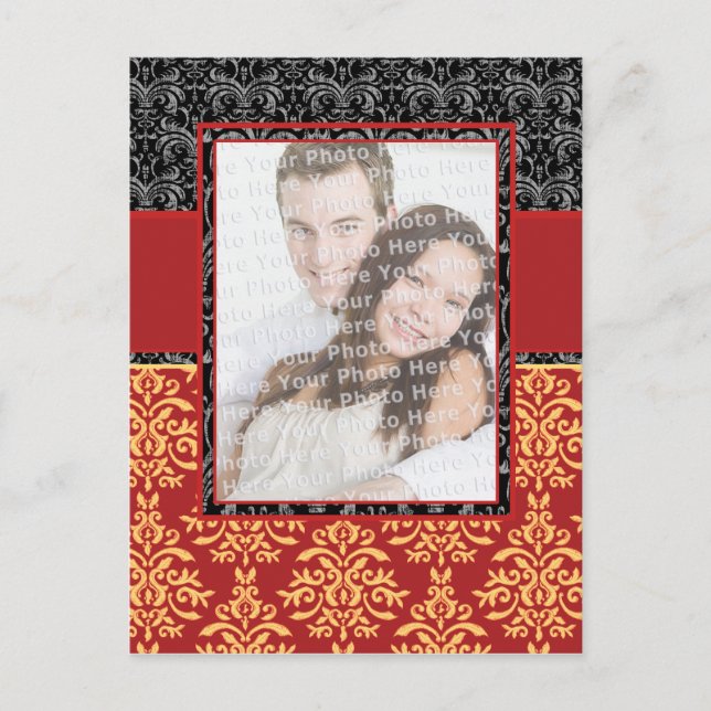 Elegant Rich Red Damask Customizable Postcard (Front)