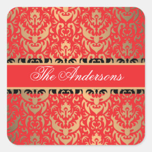 Elegant Rich Red Damask Shimmering Glamour Square Sticker