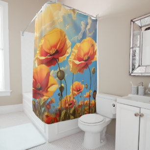 Élégant rideau de douche en fleurs de pavot