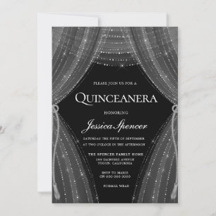 Élégant rideaux d'argent Quinceanera Invitation de