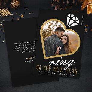 Elegant Ring in the New Year Engagement Christmas Holiday Card