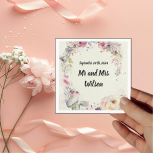 Elegant Ring of Flowers Water Colour Wedding Napkin