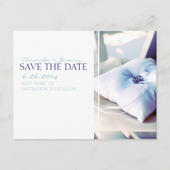 Elegant Ring Pillow Save the Date Announcement Postcard (Front)