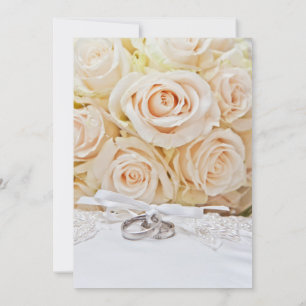 Elegant Rings & Cream Rose Bouquet Wedding Invitation