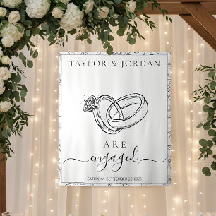 Elegant Rings We Are Engaged Wedding Backdrop Tapestry