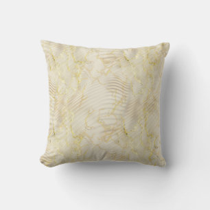 Elegant Ripple Cream & Gold Throw Pillow