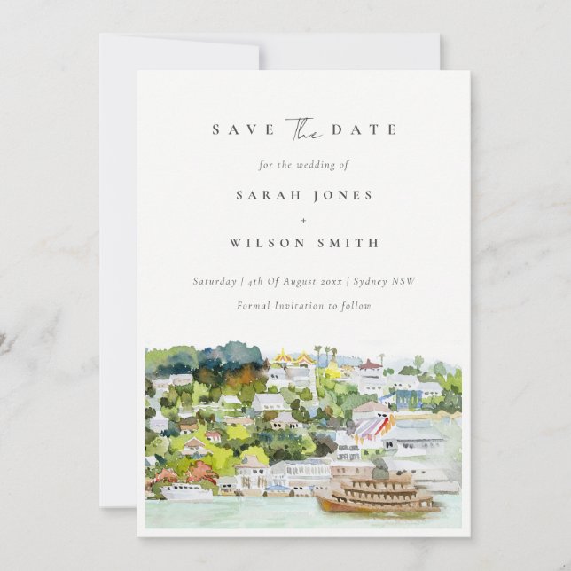 Elegant River Cruise Country Landscape Watercolor Save The Date (Front)