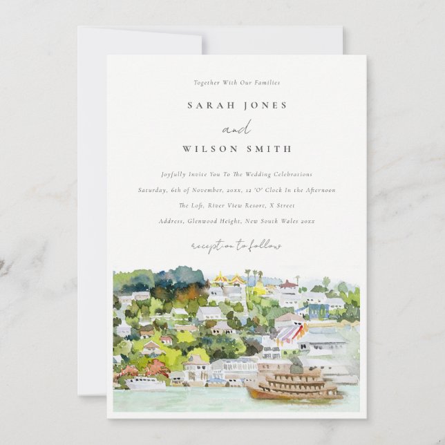 Elegant River Cruise Country Landscape Wedding Invitation (Front)