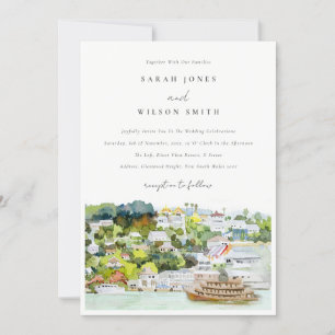 Elegant River Cruise Country Landscape Wedding Invitation