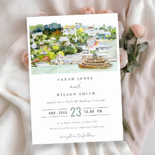 Elegant River Cruise Country Landscape Wedding Invitation