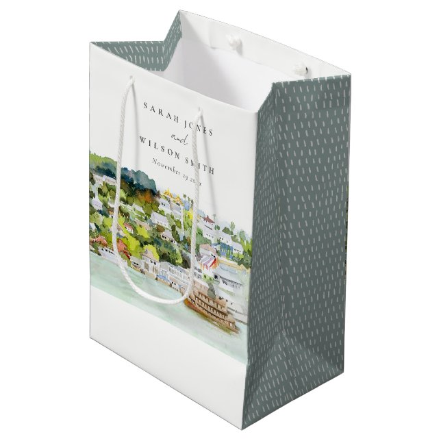 Elegant River Cruise Country Landscape Wedding Medium Gift Bag (Front Angled)