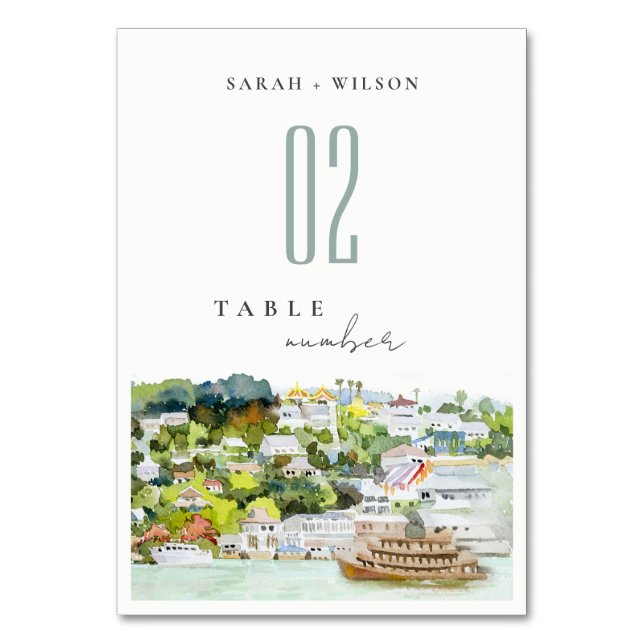 Elegant River Cruise Country Landscape Wedding  Table Number (Front)