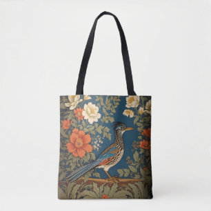 Elegant Roadrunner Bird William Morris Inspired Tote Bag