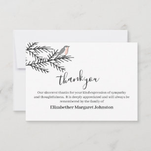 Elegant Robin Bird Funeral Thank You Bereavement Card