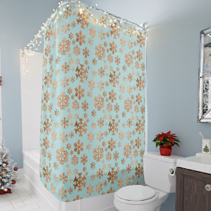 Elegant Robin Egg Blue Festive Copper Snowflakes