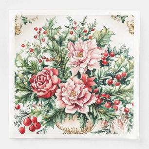 Elegant Rococo Floral and Foliage Holiday Dining Napkin