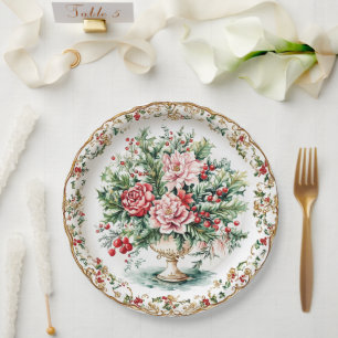 Elegant Rococo Floral and Foliage Holiday Dining  Paper Plate