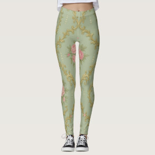 Elegant Rococo Floral Pattern in Soft Pastels Leggings