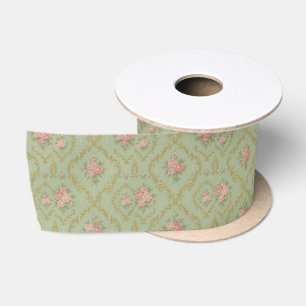 Elegant Rococo Floral Pattern in Soft Pastels Satin Ribbon