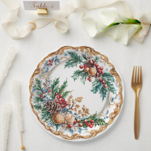 Elegant Rococo Foliage Holiday Dining  Paper Plate