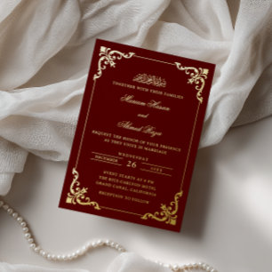 Elegant Rococo Frame Muslim Wedding Burgundy Gold
