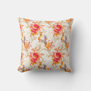 Elegant Rococo Inspired Orange and Black Design Throw Pillow