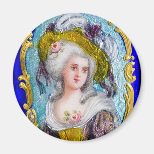 ELEGANT ROCOCO LADY PORTRAIT WITH PINK ROSES MAGNET