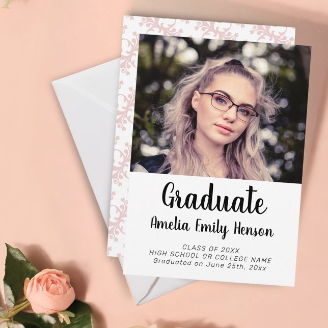 Elegant Rococo Pink Graduate Photo Graduation Announcement (Creator Uploaded)