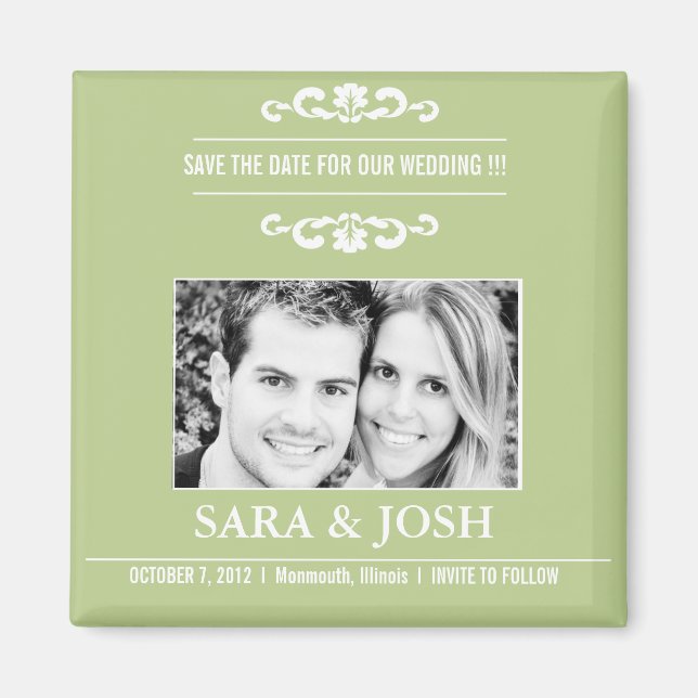 Elegant Romance -Photo Save the date magnet -green (Front)