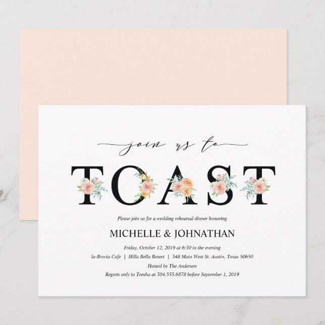 Elegant Romance Wedding Rehearsal Dinner Invites (Front/Back)
