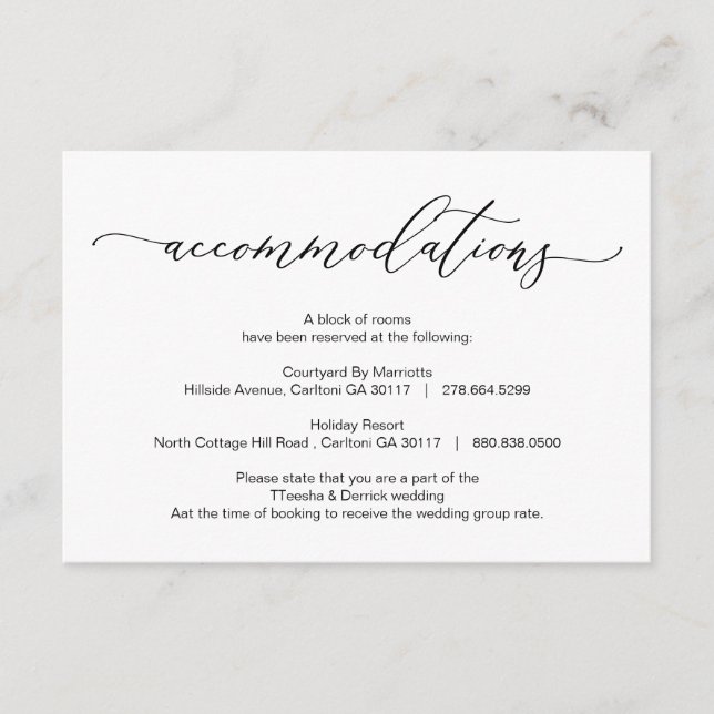 Elegant Romantic, Black, Accommodations Enclosure Card (Front)