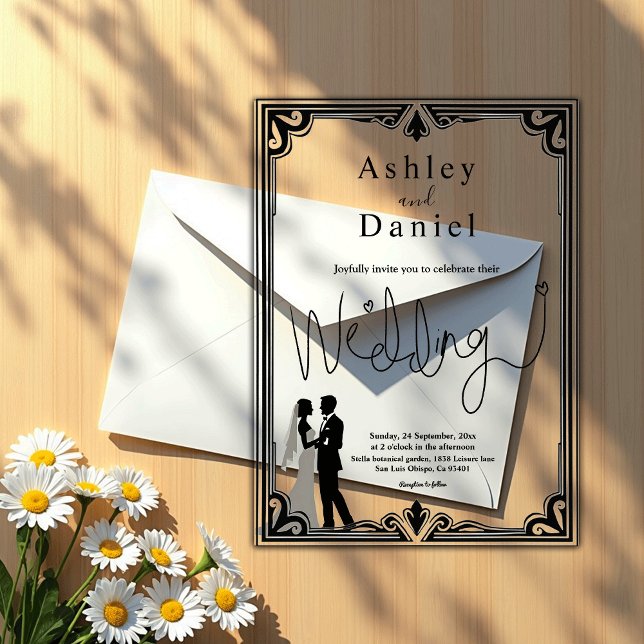Elegant Romantic Black And White Classic Wedding Acrylic Invitations (Creator Uploaded)