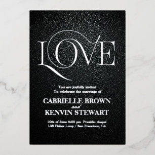 Elegant Romantic Black Glitter Silver Foil Wedding