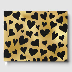 Elegant Romantic Black Gold Heart Pattern Guest Book