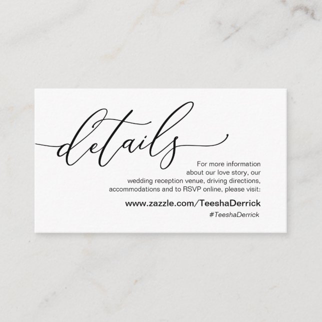 Elegant romantic, Black, Our Wedding Details Enclosure Card (Front)