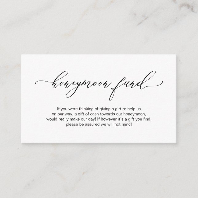 Elegant Romantic, Black, Wedding Honeymoon Fund Enclosure Card (Front)