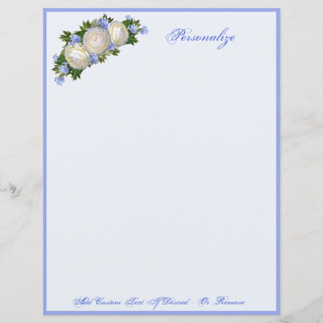 Elegant & Romantic Blue Floral White Roses (Front)