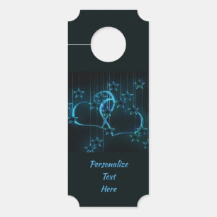 Elegant & Romantic Blue Neon Hearts Stars Door Hanger