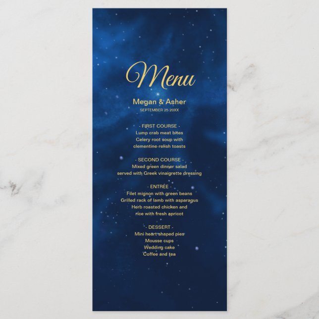 Elegant Romantic Blue Universe Menu (Front)
